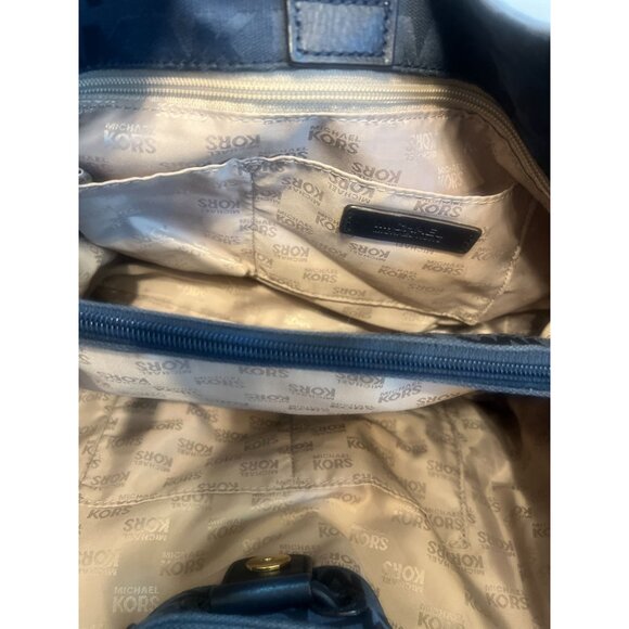 Michael Kors MK Jacquard Canvas Leather Large Drawstring Shoulder Tote Bag Purse - Picture 6 of 13